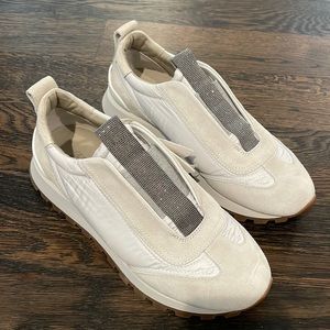 Brunello Cucinelli Mixed Leather Slip On Sneaker